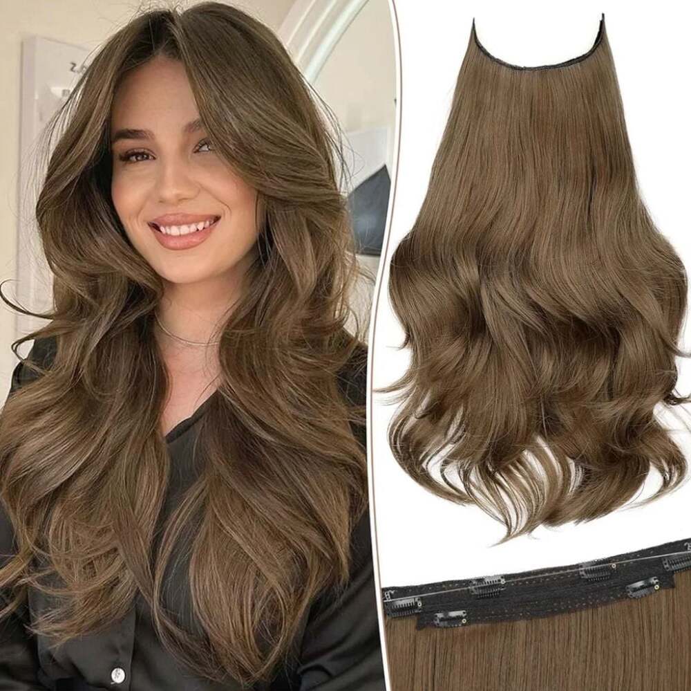 KooKaStyle Invisible Hair Weft Extensions Synthetic 6 Clips 20 In Cocoa NIB